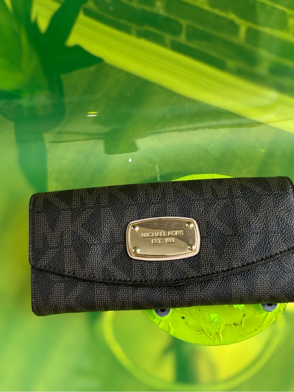 Michael Kors Black Logo Card Holder with Gold Plaque